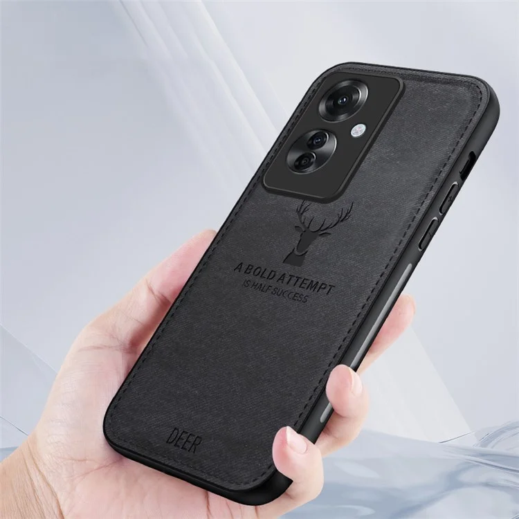 For Oppo Reno11 F 5G Case Deer Pattern Cloth Texture Leather+PC+TPU Phone Cover - Black-Cellmalls