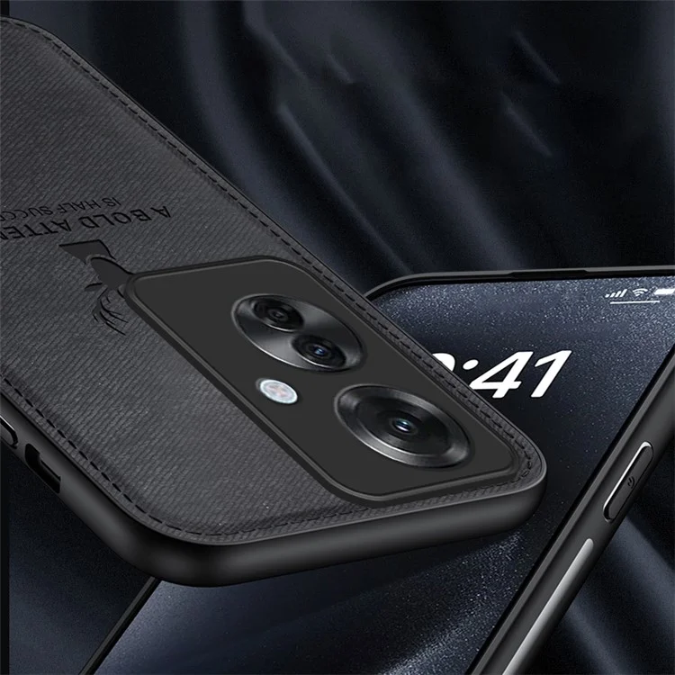 For Oppo Reno11 F 5G Case Deer Pattern Cloth Texture Leather+PC+TPU Phone Cover - Black-Cellmalls