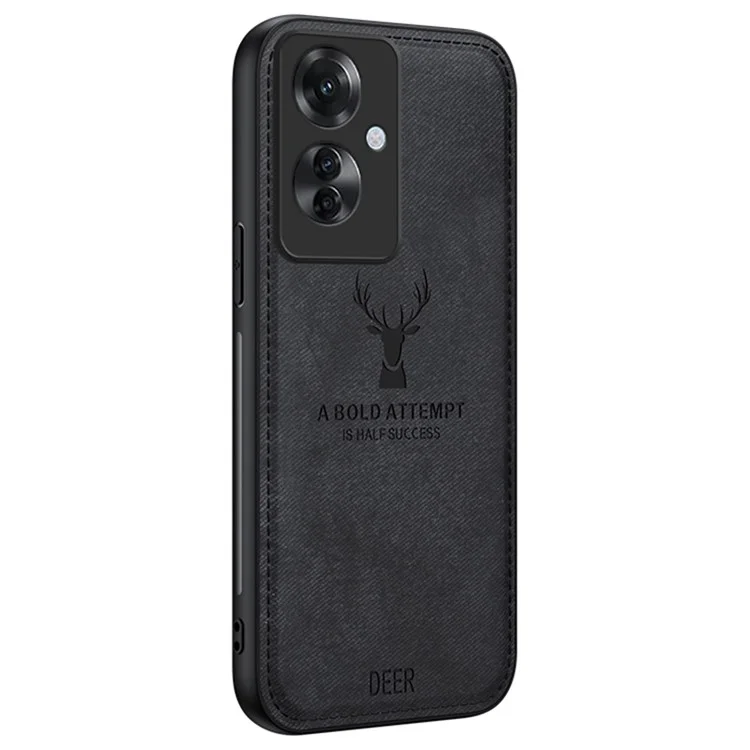 For Oppo Reno11 F 5G Case Deer Pattern Cloth Texture Leather+PC+TPU Phone Cover - Black-Cellmalls