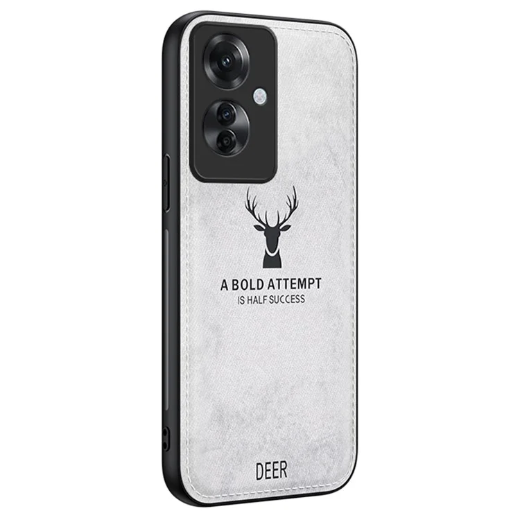 For Oppo Reno11 F 5G Case Deer Pattern Cloth Texture Leather+PC+TPU Phone Cover - Black-Cellmalls