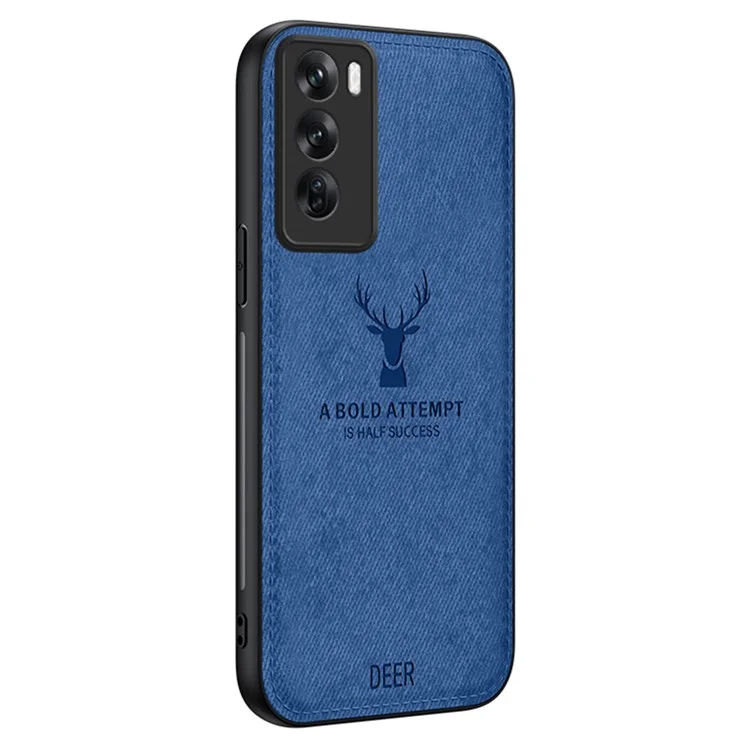 For Oppo Reno12 5G (Global) Phone Case Deer Pattern Cloth Texture PU Leather Back Cover - Black-Cellmalls