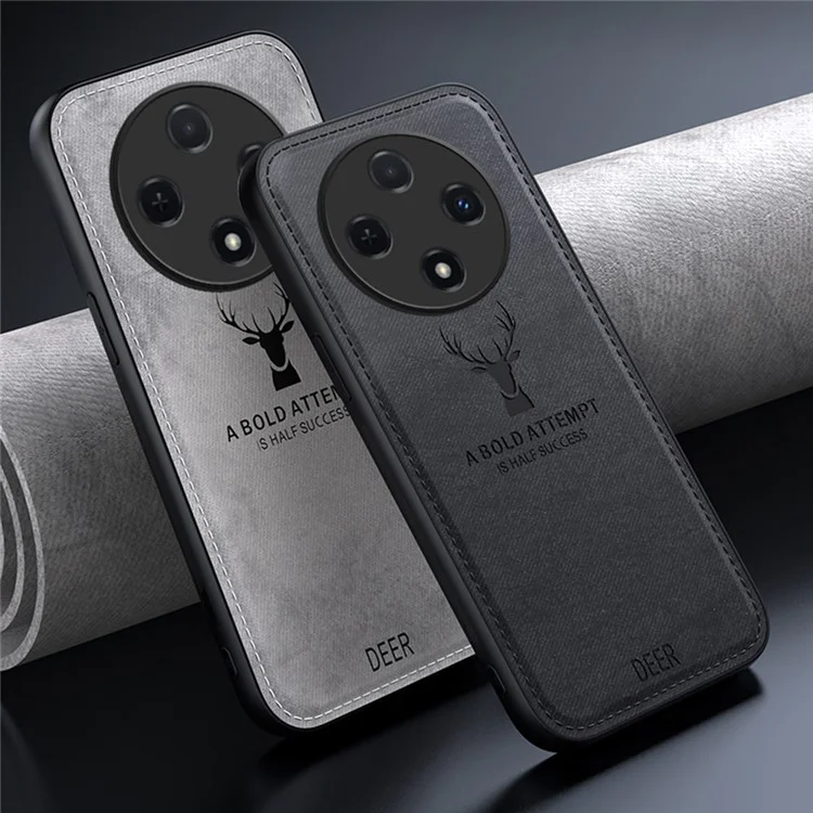 For Oppo Reno12 F 4G Case Deer Pattern Cloth Texture PU Leather Back Phone Cover - Black-Cellmalls