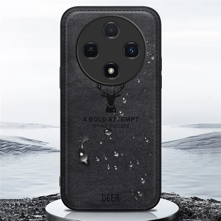 For Oppo Reno12 F 4G Case Deer Pattern Cloth Texture PU Leather Back Phone Cover - Black-Cellmalls