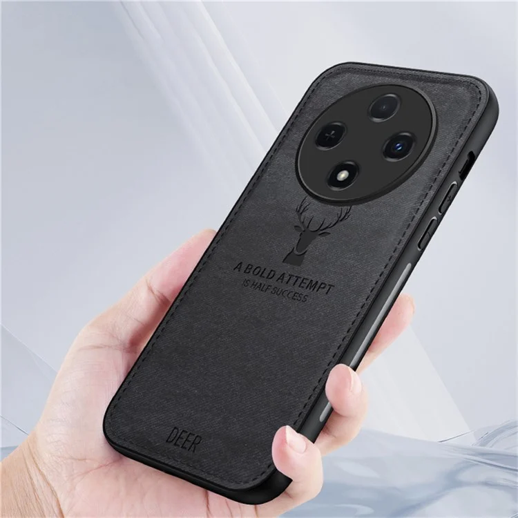 For Oppo Reno12 F 4G Case Deer Pattern Cloth Texture PU Leather Back Phone Cover - Black-Cellmalls
