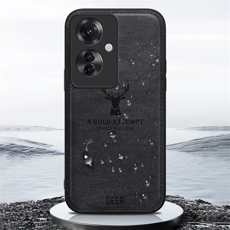 For Oppo Reno11 F 5G Case Deer Pattern Cloth Texture Leather+PC+TPU Phone Cover - Black-Cellmalls