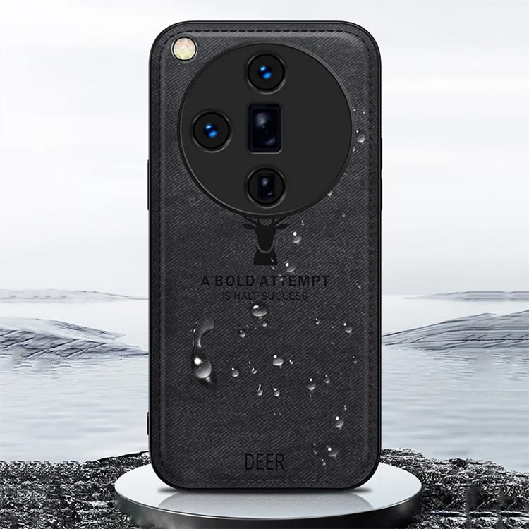 For Oppo Find X7 Ultra Phone Case Cloth Texture Leather Back Cover Deer Pattern - Black-Cellmalls