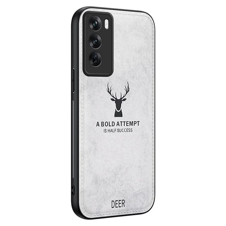For Oppo Reno12 5G (Global) Phone Case Deer Pattern Cloth Texture PU Leather Back Cover - Black-Cellmalls