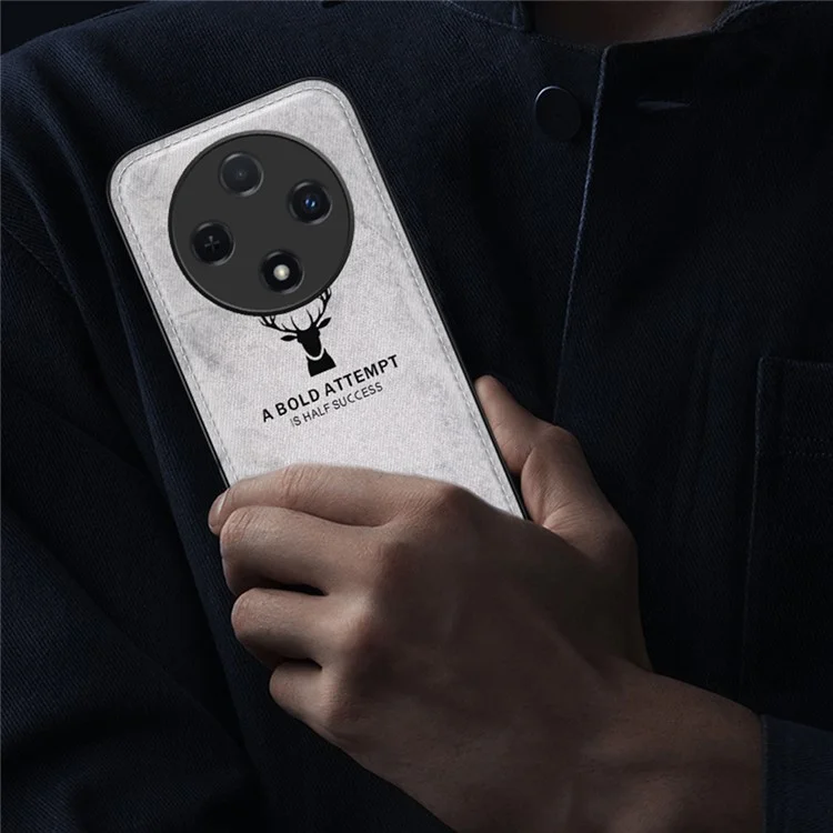 For Oppo Reno12 F 4G Case Deer Pattern Cloth Texture PU Leather Back Phone Cover - Black-Cellmalls