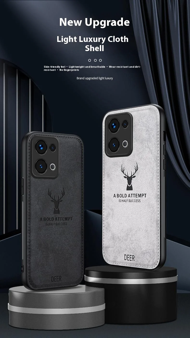 For Oppo Reno13 5G (Global) Case Deer Pattern Cloth Texture PU Leather Hybrid Phone Cover - Black-Cellmalls