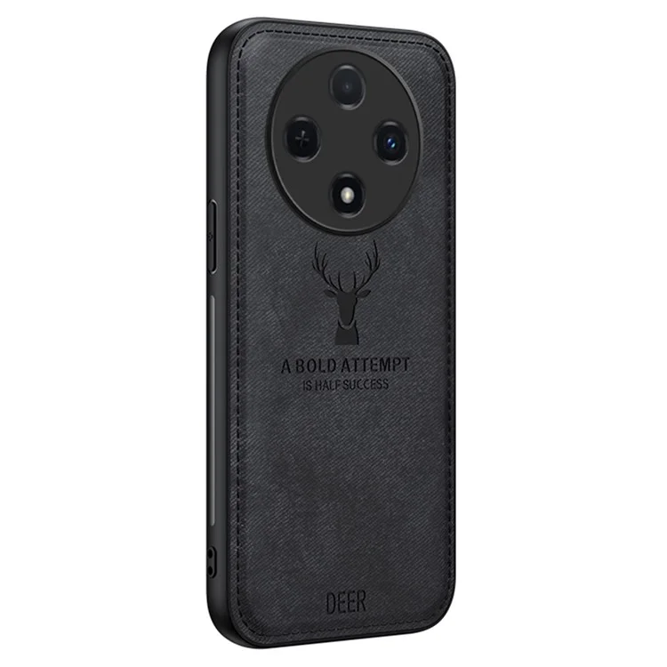 For Oppo Reno12 F 4G Case Deer Pattern Cloth Texture PU Leather Back Phone Cover - Black-Cellmalls