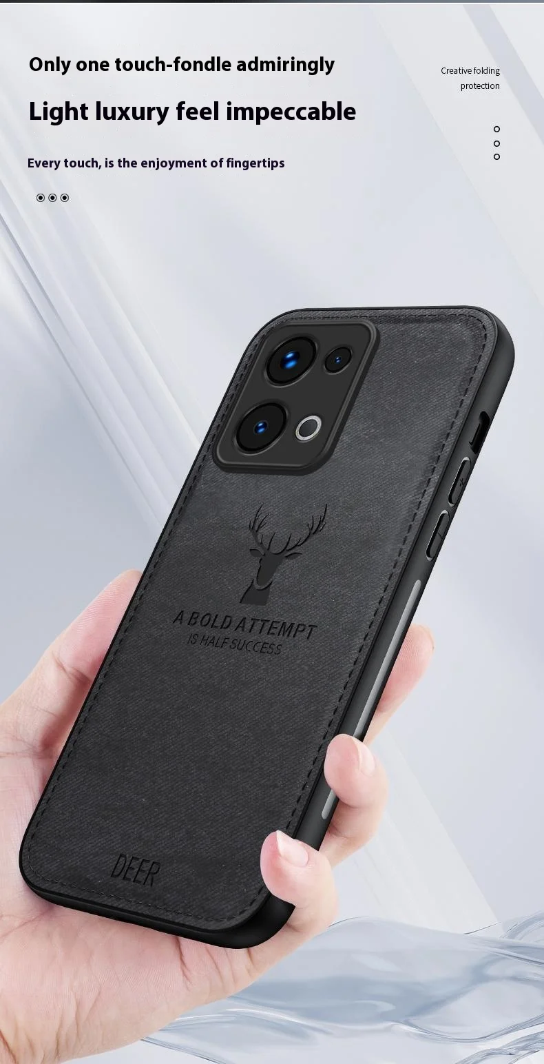 For Oppo Reno13 5G (Global) Case Deer Pattern Cloth Texture PU Leather Hybrid Phone Cover - Black-Cellmalls