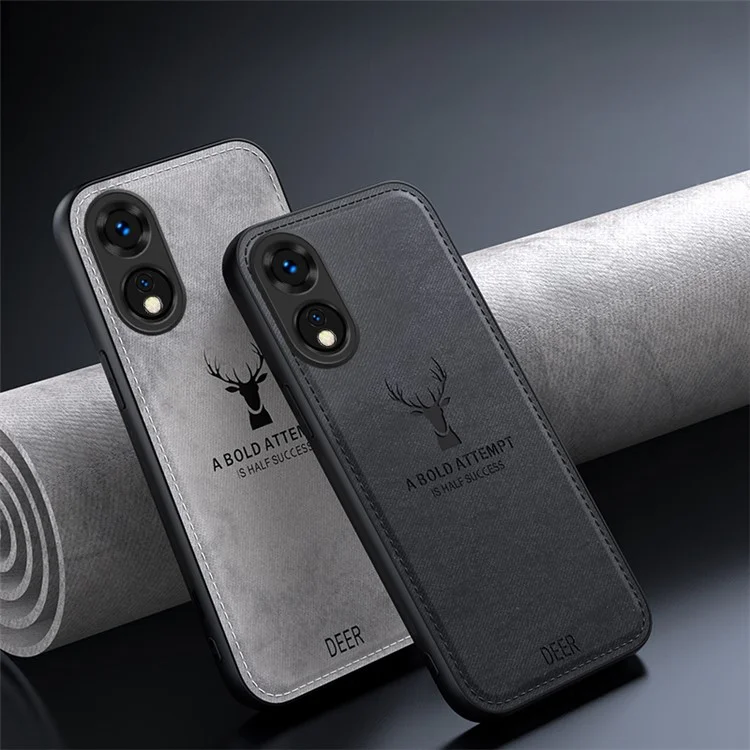 For Oppo A78 4G Case Deer Pattern Cloth Texture Leather+PC+TPU Hybrid Phone Cover - Grey-Cellmalls