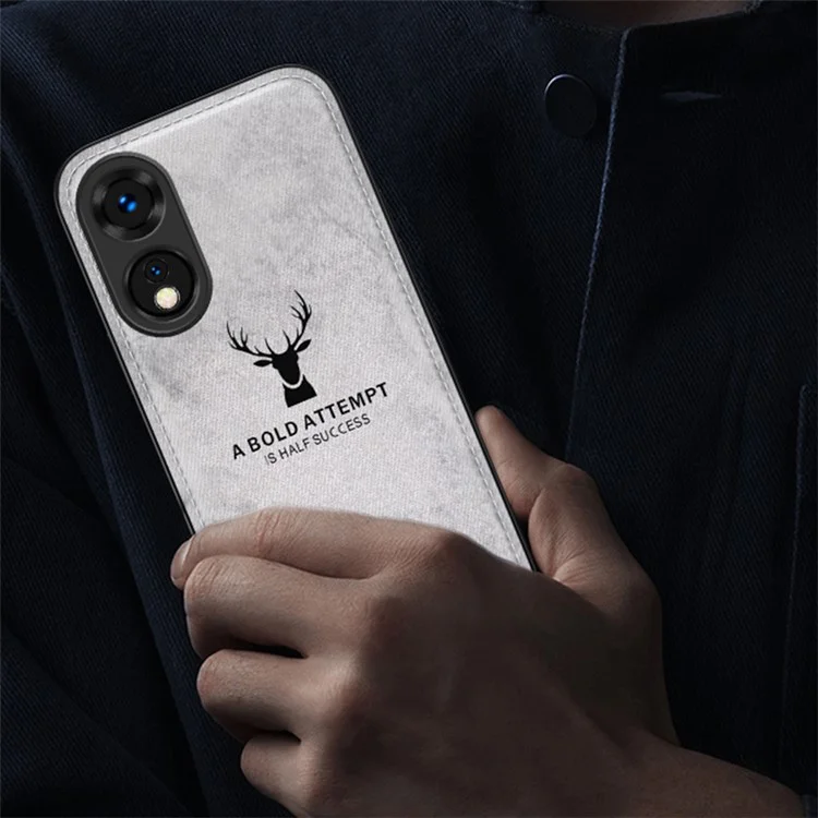 For Oppo A78 4G Case Deer Pattern Cloth Texture Leather+PC+TPU Hybrid Phone Cover - Grey-Cellmalls