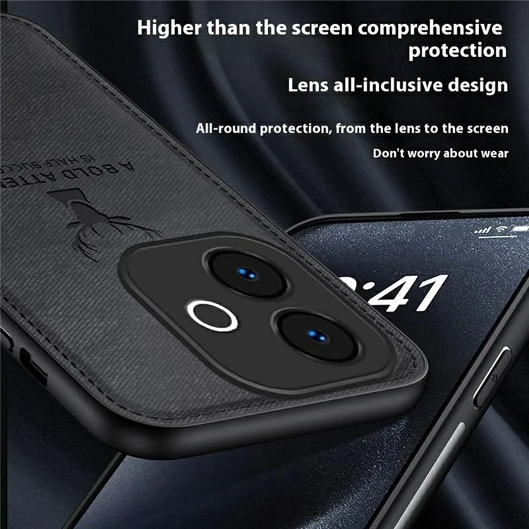 For Oppo A5 Pro 4G (Global) / 5G (Global) /  A5 Energy 5G (China) Case Deer Pattern Cloth Texture PU + PC + TPU Phone Cover - Black-Cellmalls