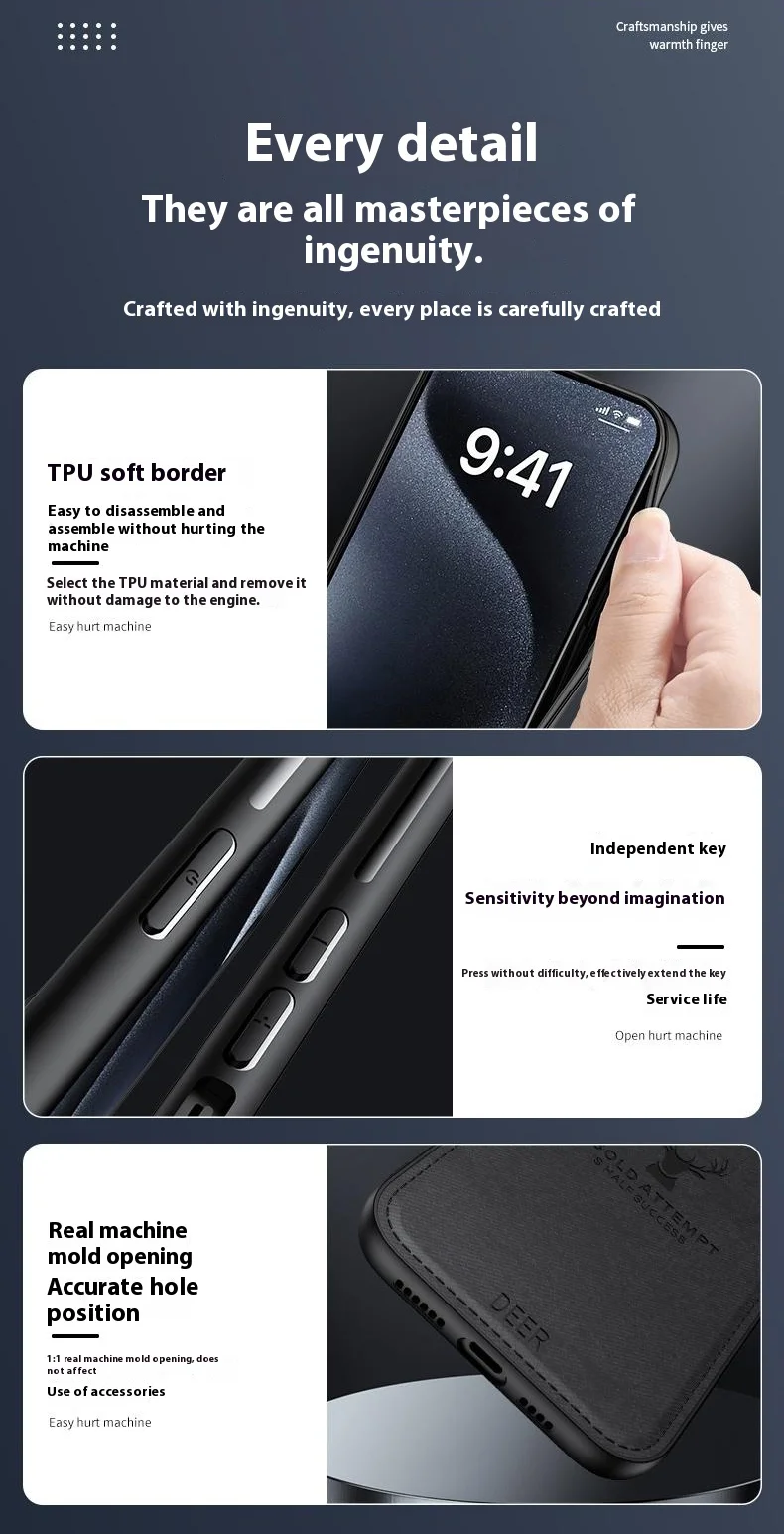 For Oppo Reno13 5G (Global) Case Deer Pattern Cloth Texture PU Leather Hybrid Phone Cover - Black-Cellmalls