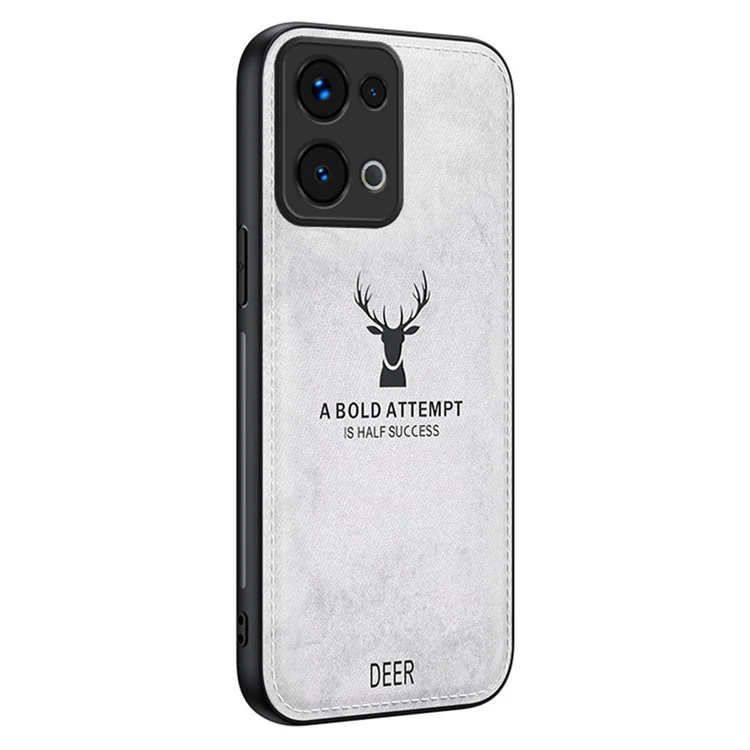 For Oppo Reno13 5G (Global) Case Deer Pattern Cloth Texture PU Leather Hybrid Phone Cover - Black-Cellmalls