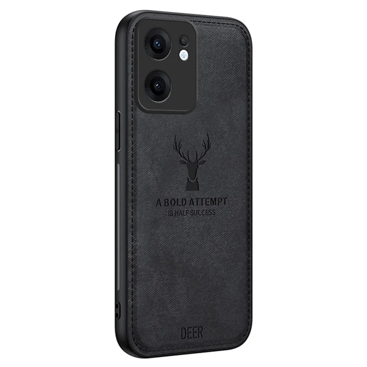 For Oppo Reno13 F 5G Case Deer Pattern Cloth Texture PU + PC + TPU Phone Cover - Black-Cellmalls