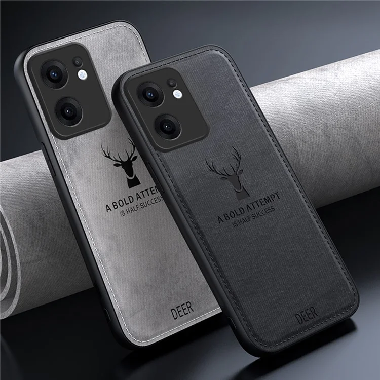 For Oppo Reno13 F 5G Case Deer Pattern Cloth Texture PU + PC + TPU Phone Cover - Black-Cellmalls