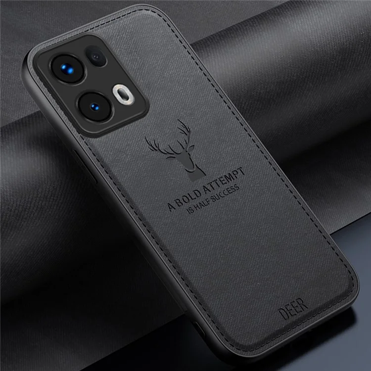 For Oppo Reno13 Pro 5G Case Deer Pattern Cloth Texture PU Leather Hybrid Phone Cover - Black-Cellmalls