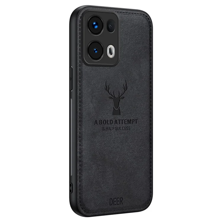 For Oppo Reno13 Pro 5G Case Deer Pattern Cloth Texture PU Leather Hybrid Phone Cover - Black-Cellmalls