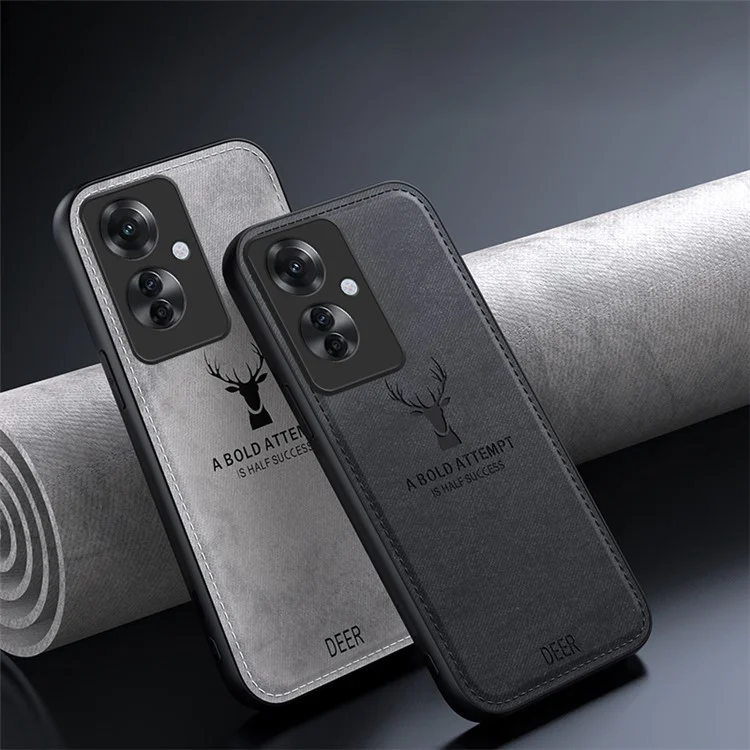 For Oppo Reno11 F 5G Case Deer Pattern Cloth Texture Leather+PC+TPU Phone Cover - Black-Cellmalls