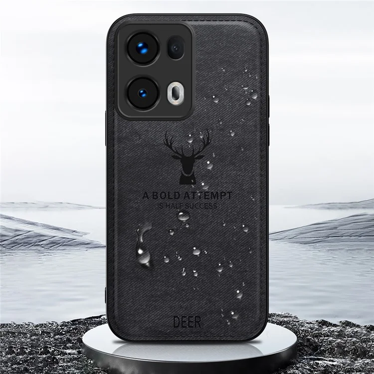 For Oppo Reno13 Pro 5G Case Deer Pattern Cloth Texture PU Leather Hybrid Phone Cover - Black-Cellmalls