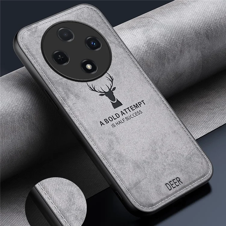 For Oppo Reno12 F 4G Case Deer Pattern Cloth Texture PU Leather Back Phone Cover - Black-Cellmalls