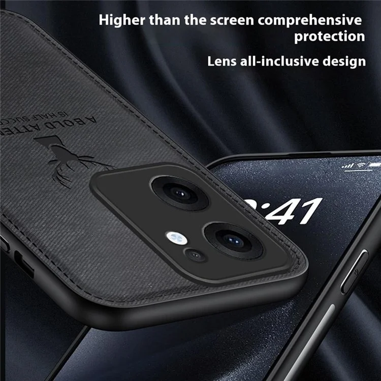 For Oppo Reno13 F 5G Case Deer Pattern Cloth Texture PU + PC + TPU Phone Cover - Black-Cellmalls