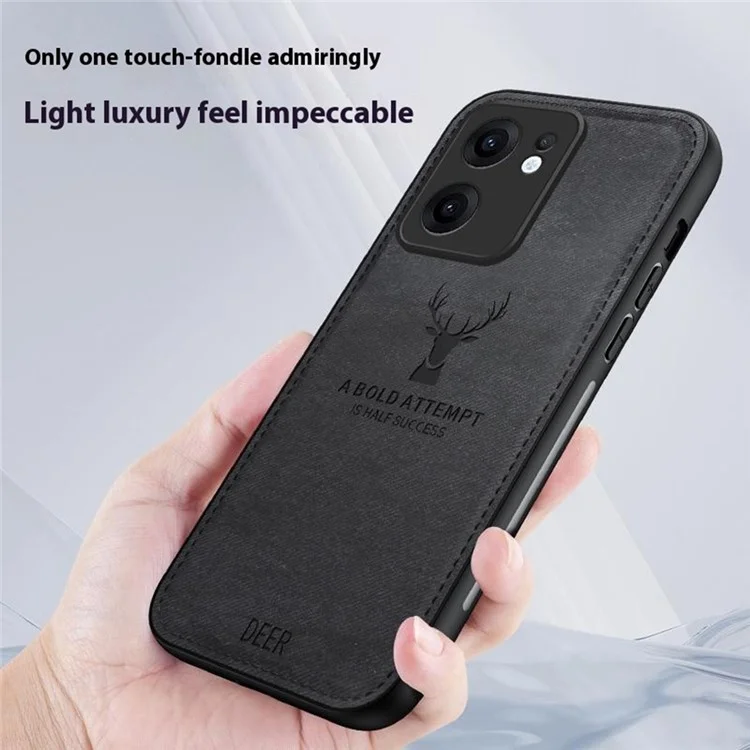 For Oppo Reno13 F 5G Case Deer Pattern Cloth Texture PU + PC + TPU Phone Cover - Black-Cellmalls