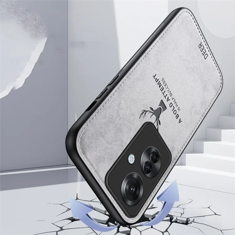 For Oppo Reno11 F 5G Case Deer Pattern Cloth Texture Leather+PC+TPU Phone Cover - Black-Cellmalls