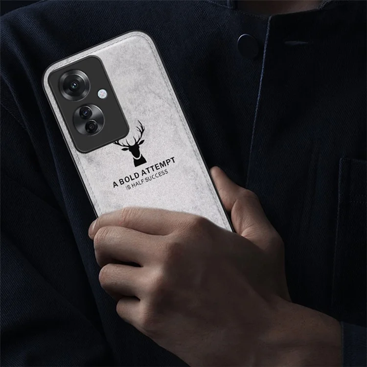 For Oppo Reno11 F 5G Case Deer Pattern Cloth Texture Leather+PC+TPU Phone Cover - Black-Cellmalls