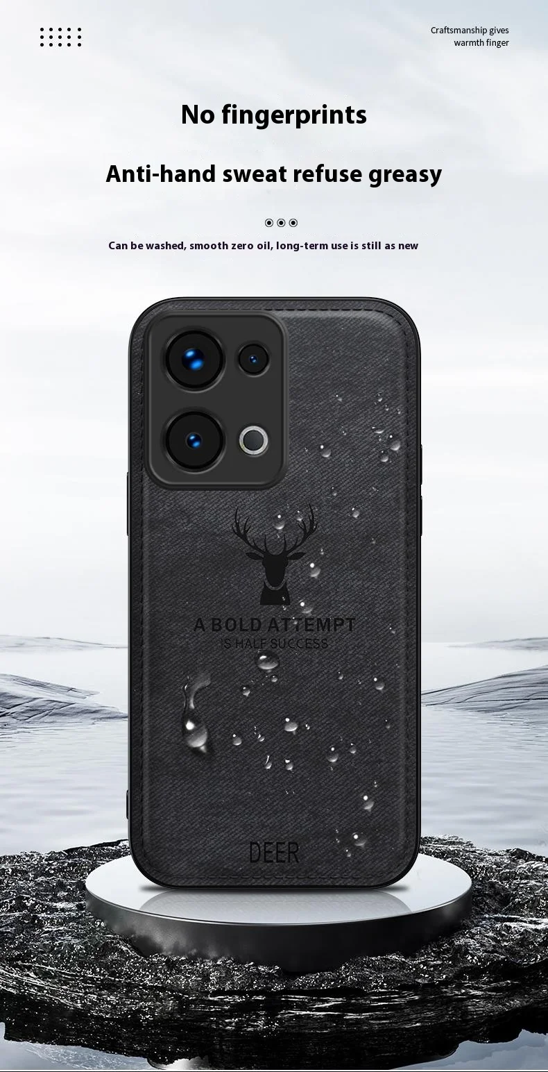 For Oppo Reno13 5G (Global) Case Deer Pattern Cloth Texture PU Leather Hybrid Phone Cover - Black-Cellmalls