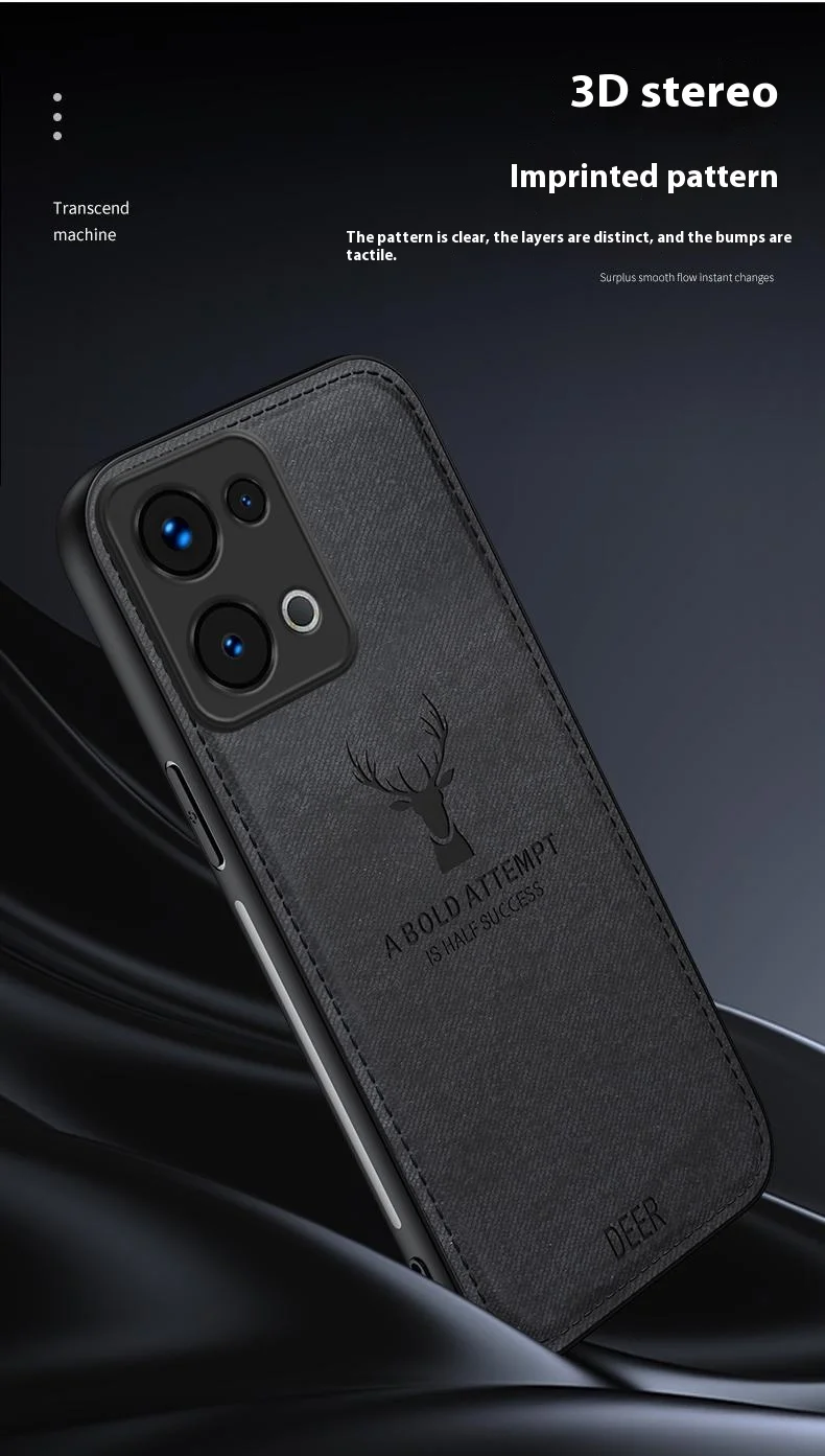 For Oppo Reno13 5G (Global) Case Deer Pattern Cloth Texture PU Leather Hybrid Phone Cover - Black-Cellmalls