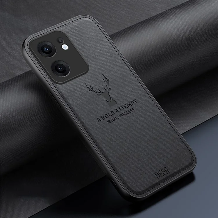 For Oppo Reno13 F 5G Case Deer Pattern Cloth Texture PU + PC + TPU Phone Cover - Black-Cellmalls