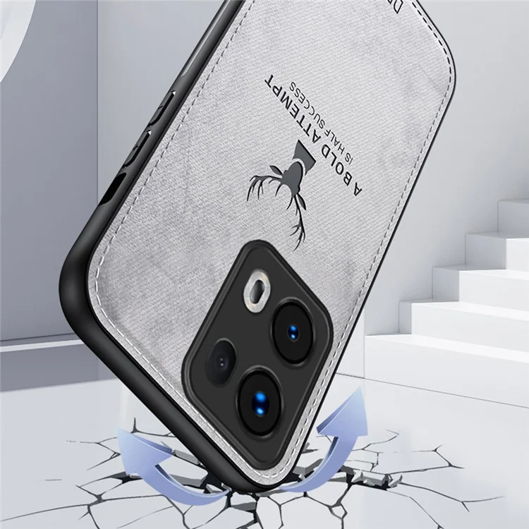 For Oppo Reno13 Pro 5G Case Deer Pattern Cloth Texture PU Leather Hybrid Phone Cover - Black-Cellmalls