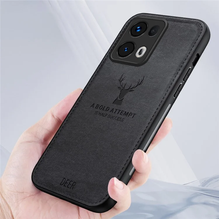 For Oppo Reno13 Pro 5G Case Deer Pattern Cloth Texture PU Leather Hybrid Phone Cover - Black-Cellmalls