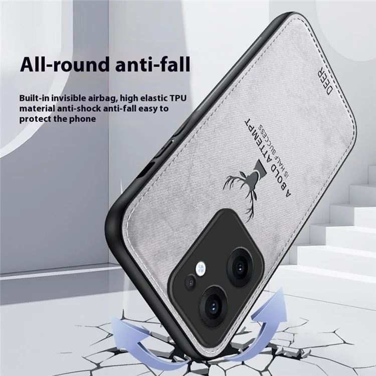 For Oppo Reno13 F 5G Case Deer Pattern Cloth Texture PU + PC + TPU Phone Cover - Black-Cellmalls