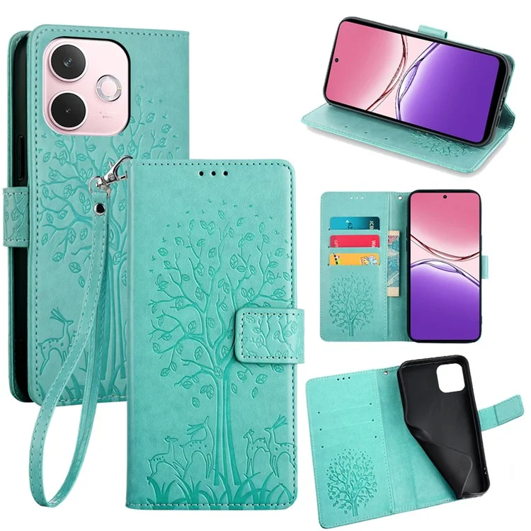 For Oppo A5 Pro 4G (Global) / 5G (Global) / A5 Energy 5G (China) Case PU Leather Wallet Phone Cover Tree Deer Imprinted - Pink-Cellmalls