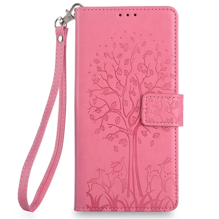 For Oppo A5 Pro 4G (Global) / 5G (Global) / A5 Energy 5G (China) Case PU Leather Wallet Phone Cover Tree Deer Imprinted - Pink-Cellmalls
