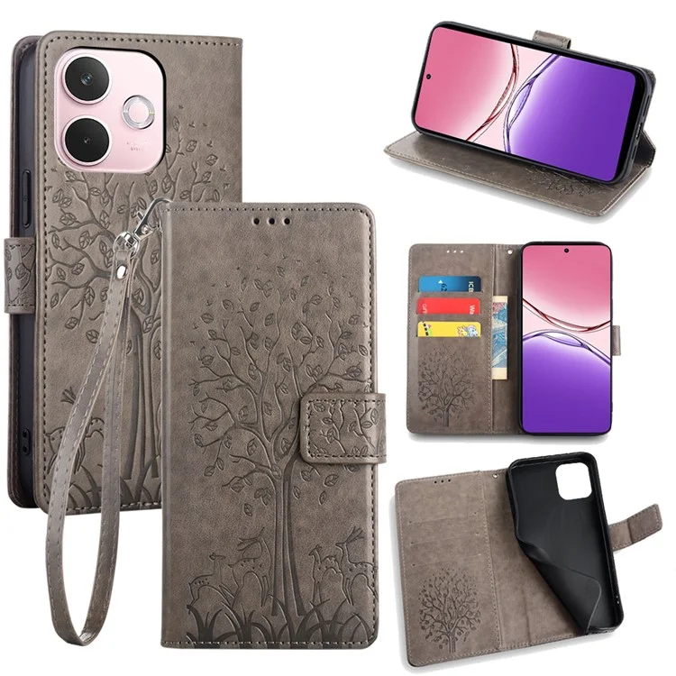 For Oppo A5 Pro 4G (Global) / 5G (Global) / A5 Energy 5G (China) Case PU Leather Wallet Phone Cover Tree Deer Imprinted - Pink-Cellmalls