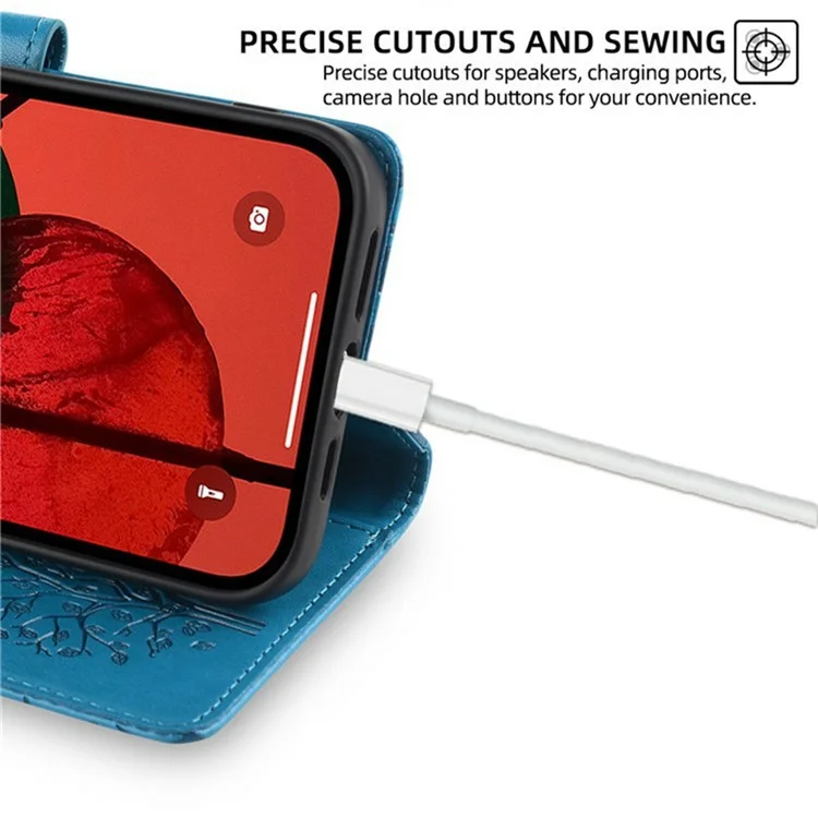 For Oppo Reno13 F 5G / 4G Case PU Leather Wallet Phone Cover Tree Deer Imprinted - Blue-Cellmalls