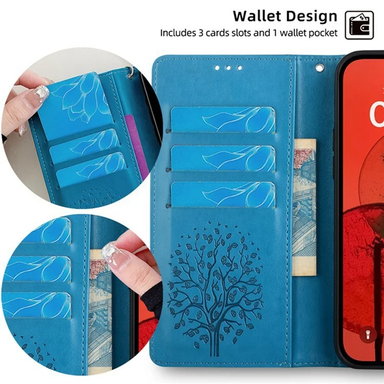 For Oppo Reno13 F 5G / 4G Case PU Leather Wallet Phone Cover Tree Deer Imprinted - Blue-Cellmalls