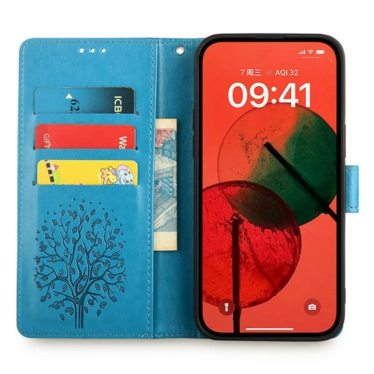 For Oppo Reno13 F 5G / 4G Case PU Leather Wallet Phone Cover Tree Deer Imprinted - Blue-Cellmalls