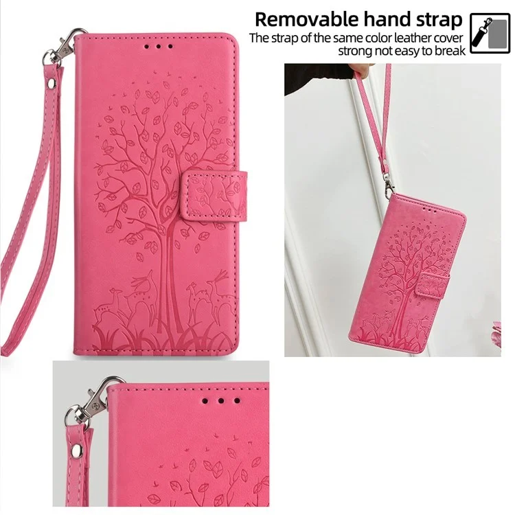 For Oppo A5 Pro 4G (Global) / 5G (Global) / A5 Energy 5G (China) Case PU Leather Wallet Phone Cover Tree Deer Imprinted - Pink-Cellmalls