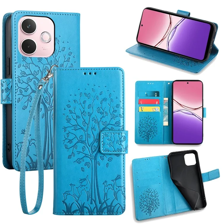 For Oppo A5 Pro 4G (Global) / 5G (Global) / A5 Energy 5G (China) Case PU Leather Wallet Phone Cover Tree Deer Imprinted - Pink-Cellmalls