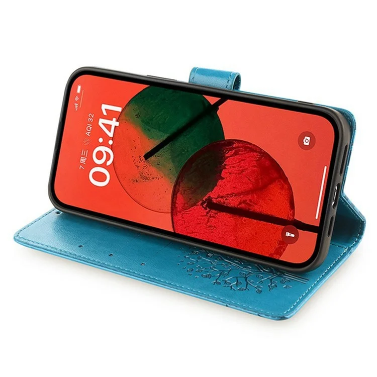For Oppo Reno13 F 5G / 4G Case PU Leather Wallet Phone Cover Tree Deer Imprinted - Blue-Cellmalls