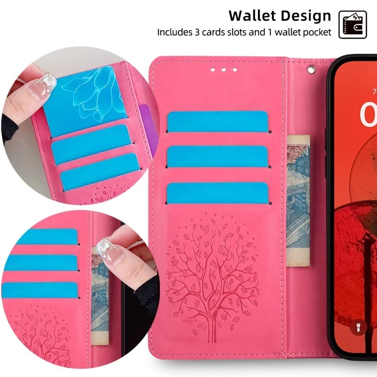 For Oppo A5 Pro 4G (Global) / 5G (Global) / A5 Energy 5G (China) Case PU Leather Wallet Phone Cover Tree Deer Imprinted - Pink-Cellmalls