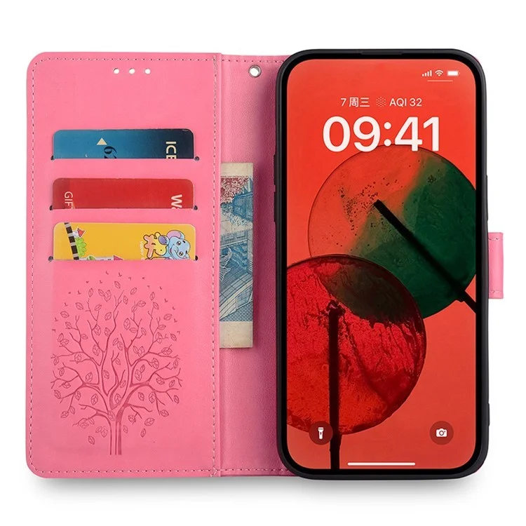 For Oppo A5 Pro 4G (Global) / 5G (Global) / A5 Energy 5G (China) Case PU Leather Wallet Phone Cover Tree Deer Imprinted - Pink-Cellmalls