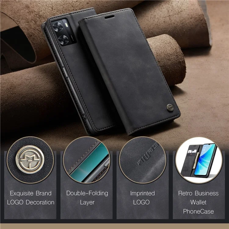 CASEME 013 Series Leather Case for Oppo A57 4G / A57s 4G / A57e 4G / A77 4G / A77s 4G / OnePlus Nord N20 SE 4G Wallet Stand Phone Cover - Black-Cellmalls