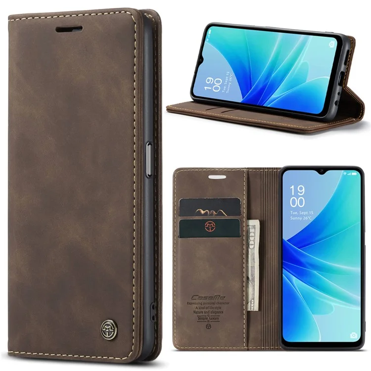 CASEME 013 Series Leather Case for Oppo A57 4G / A57s 4G / A57e 4G / A77 4G / A77s 4G / OnePlus Nord N20 SE 4G Wallet Stand Phone Cover - Black-Cellmalls